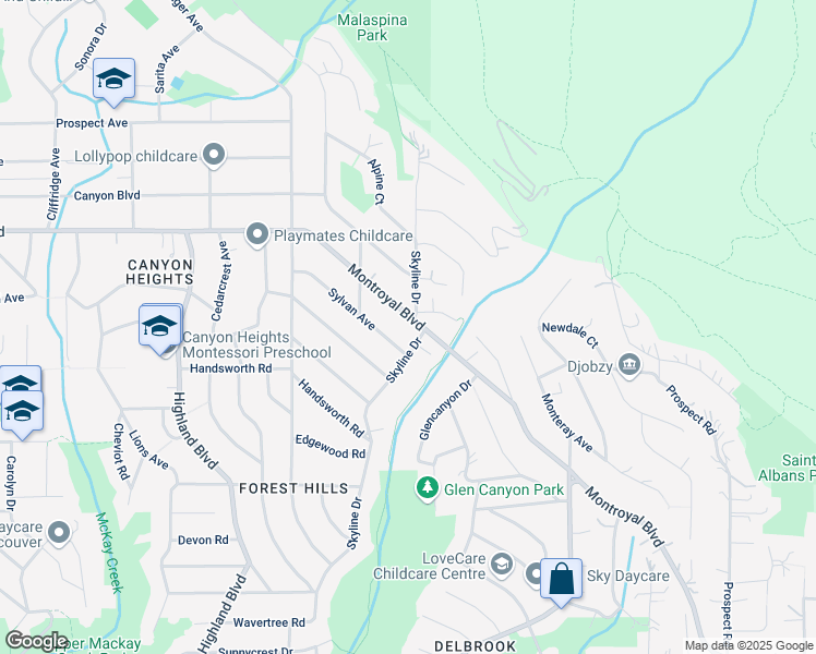 map of restaurants, bars, coffee shops, grocery stores, and more near 629 Montroyal Boulevard in North Vancouver