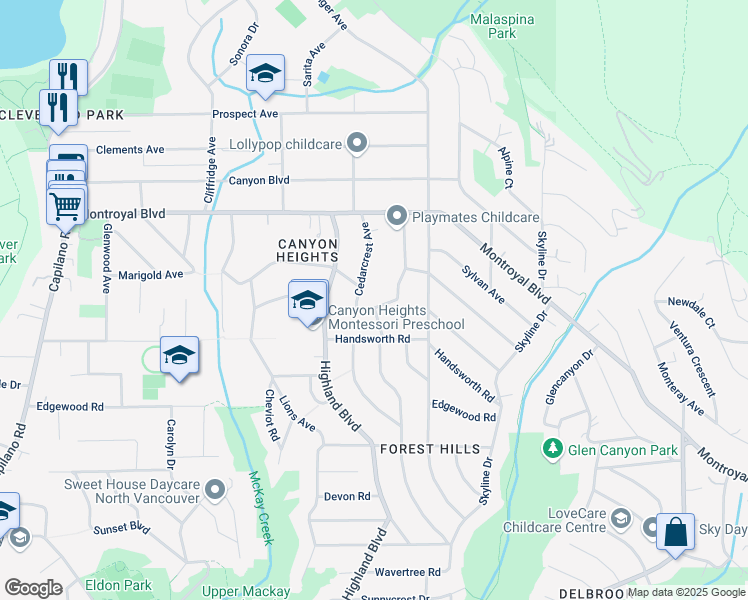 map of restaurants, bars, coffee shops, grocery stores, and more near 4548 Marineview Crescent in North Vancouver