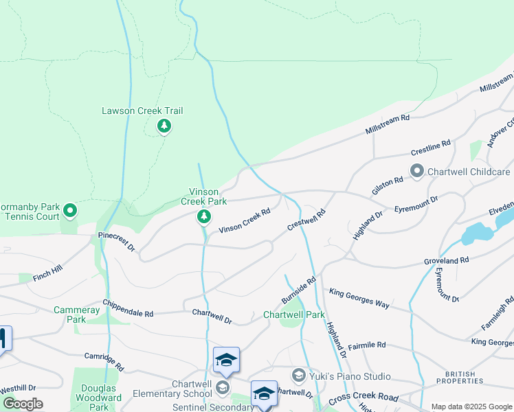 map of restaurants, bars, coffee shops, grocery stores, and more near 1565 Vinson Creek Road in West Vancouver