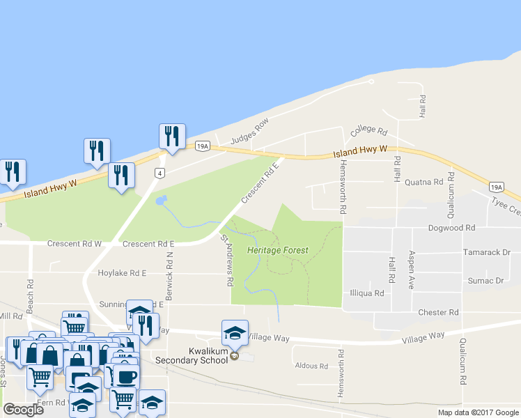 map of restaurants, bars, coffee shops, grocery stores, and more near 292 Crescent Road East in Qualicum Beach