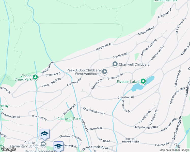 map of restaurants, bars, coffee shops, grocery stores, and more near 1130 Eyremount Drive in West Vancouver