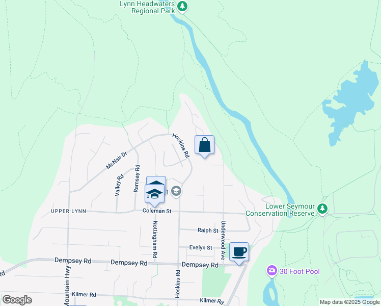 map of restaurants, bars, coffee shops, grocery stores, and more near 4772 Hoskins Road in North Vancouver