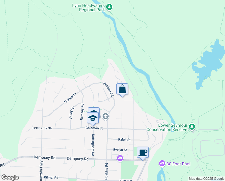 map of restaurants, bars, coffee shops, grocery stores, and more near 4778 Hoskins Road in North Vancouver