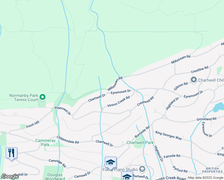 map of restaurants, bars, coffee shops, grocery stores, and more near 1175 Eyremount Drive in West Vancouver