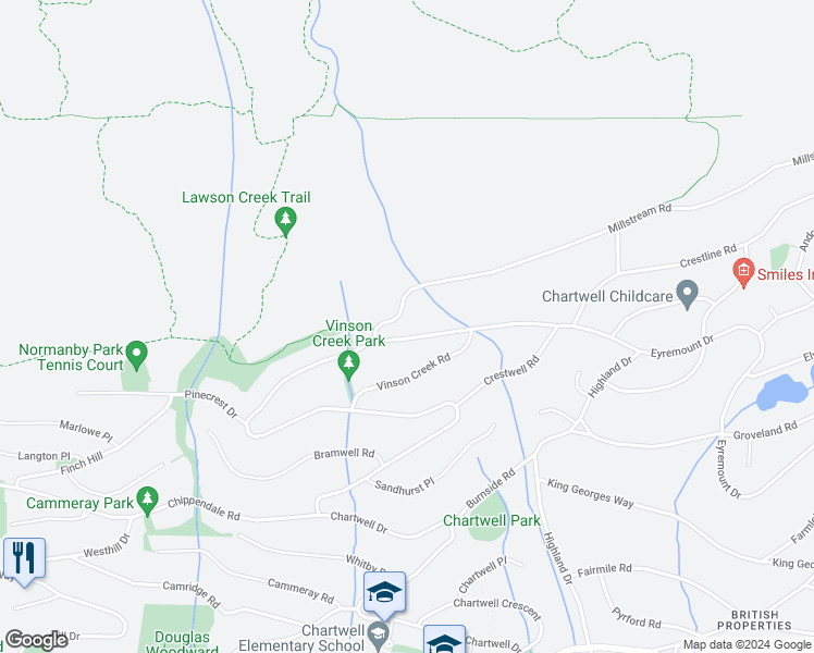 map of restaurants, bars, coffee shops, grocery stores, and more near 1171 Eyremount Drive in West Vancouver