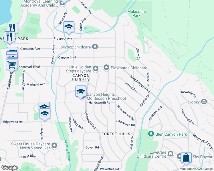 map of restaurants, bars, coffee shops, grocery stores, and more near 4591 Marineview Crescent in North Vancouver