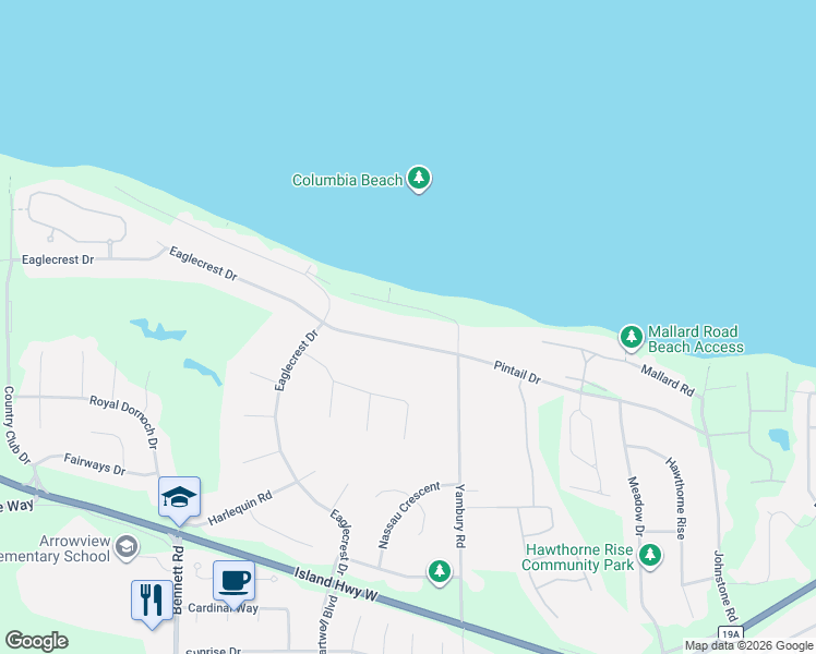 map of restaurants, bars, coffee shops, grocery stores, and more near 1179 Pintail Drive in Qualicum Beach