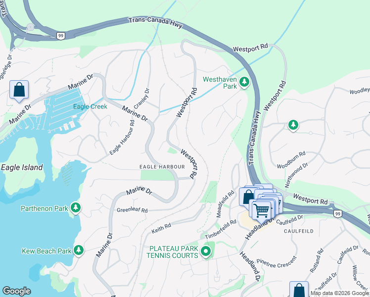 map of restaurants, bars, coffee shops, grocery stores, and more near 5759 Westport Road in West Vancouver