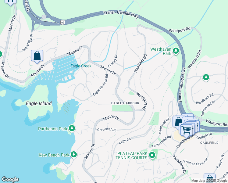 map of restaurants, bars, coffee shops, grocery stores, and more near 5812 Eagle Creek Place in West Vancouver