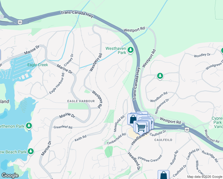map of restaurants, bars, coffee shops, grocery stores, and more near 5309 Westhaven Wynd in West Vancouver