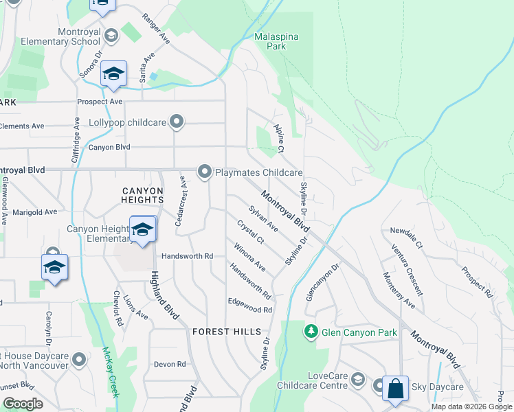 map of restaurants, bars, coffee shops, grocery stores, and more near 738 Sylvan Avenue in North Vancouver