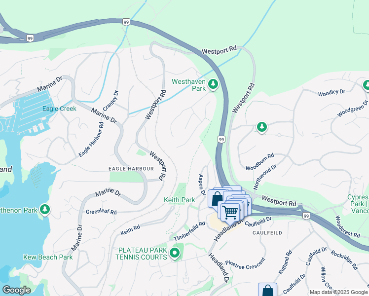 map of restaurants, bars, coffee shops, grocery stores, and more near 5311 Westhaven Wynd in West Vancouver