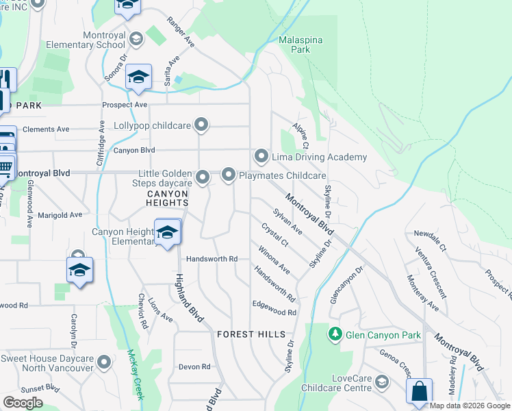 map of restaurants, bars, coffee shops, grocery stores, and more near 4660 Ranger Avenue in North Vancouver