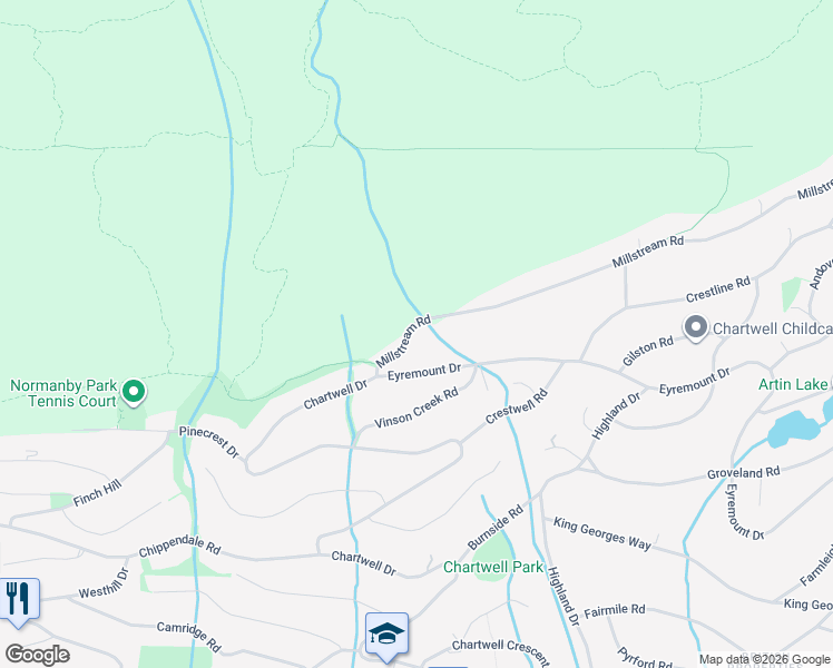 map of restaurants, bars, coffee shops, grocery stores, and more near 1158 Millstream Road in West Vancouver