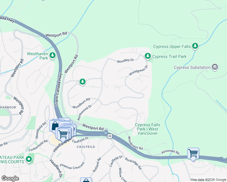 map of restaurants, bars, coffee shops, grocery stores, and more near in West Vancouver