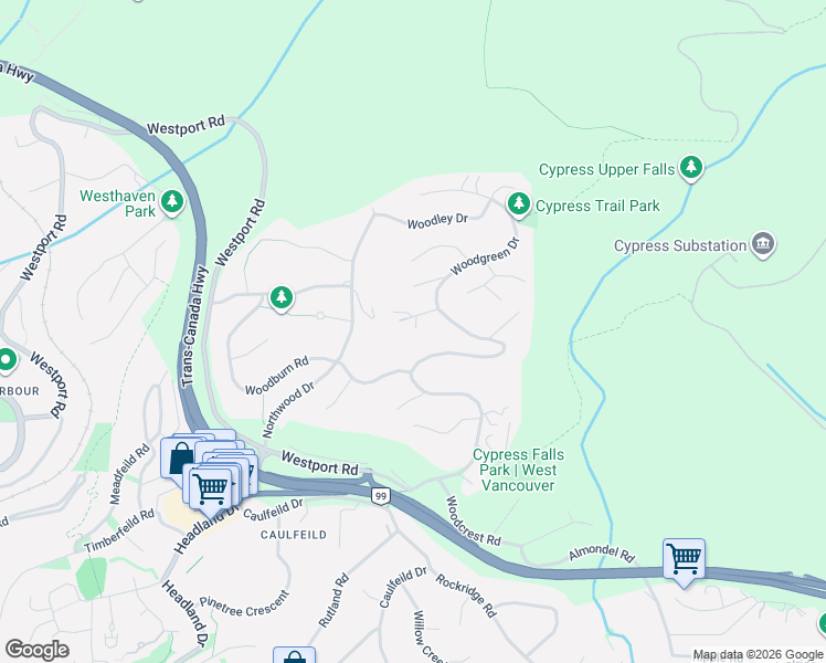 map of restaurants, bars, coffee shops, grocery stores, and more near in West Vancouver