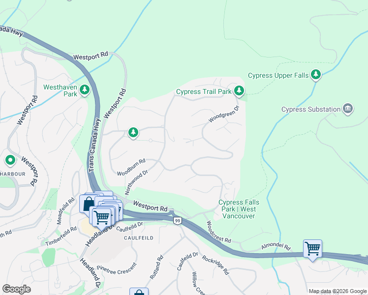 map of restaurants, bars, coffee shops, grocery stores, and more near in West Vancouver