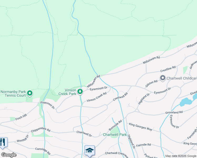 map of restaurants, bars, coffee shops, grocery stores, and more near 1162 Millstream Road in West Vancouver
