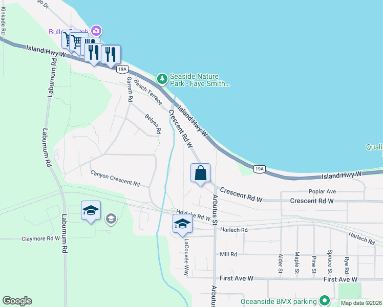 map of restaurants, bars, coffee shops, grocery stores, and more near in Qualicum Beach