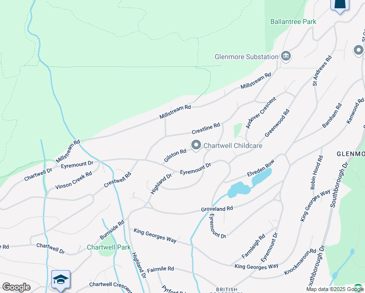 map of restaurants, bars, coffee shops, grocery stores, and more near 1111 Gilston Road in West Vancouver