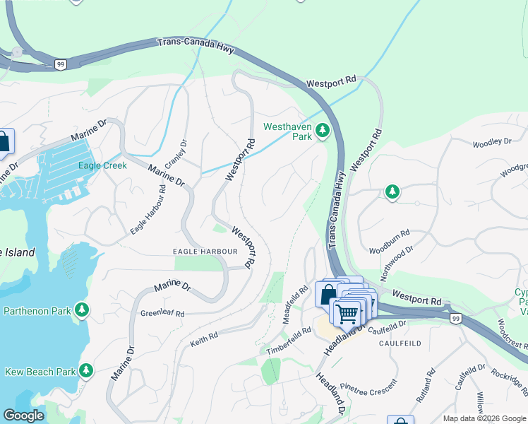 map of restaurants, bars, coffee shops, grocery stores, and more near 5502 Westhaven Road in West Vancouver
