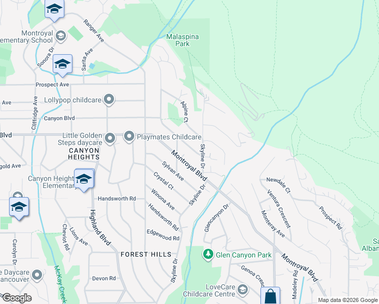 map of restaurants, bars, coffee shops, grocery stores, and more near 647 Blueridge Avenue in North Vancouver