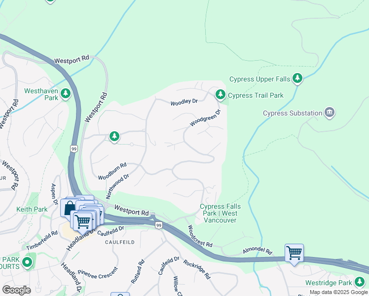 map of restaurants, bars, coffee shops, grocery stores, and more near 4659 Woodgreen Drive in West Vancouver