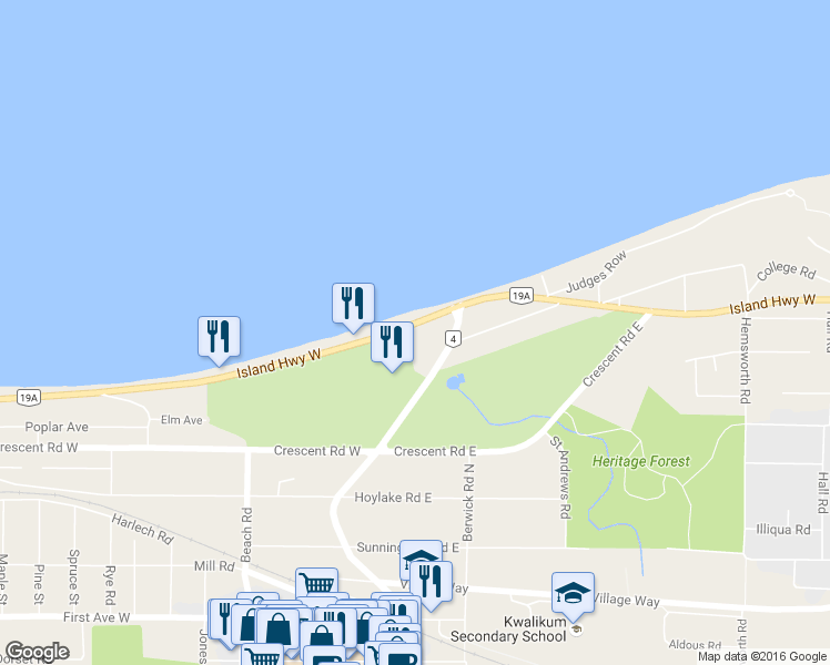 map of restaurants, bars, coffee shops, grocery stores, and more near in Qualicum Beach