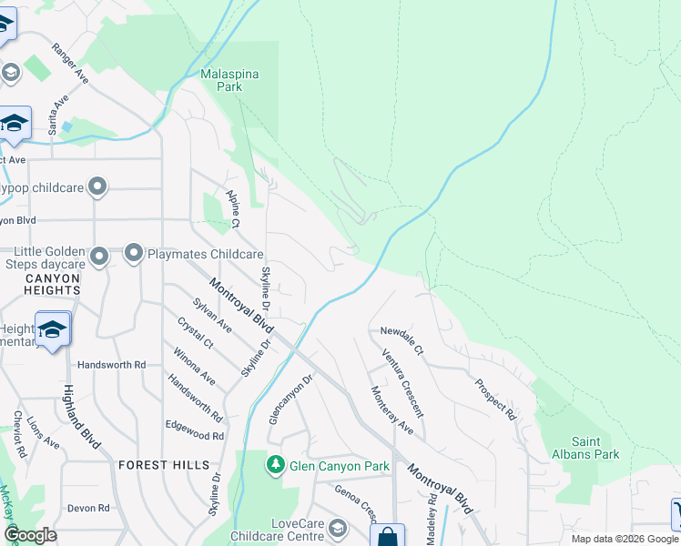 map of restaurants, bars, coffee shops, grocery stores, and more near 4877 Skyline Drive in North Vancouver