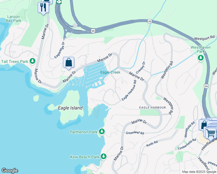 map of restaurants, bars, coffee shops, grocery stores, and more near 5773 Seaview Road in West Vancouver