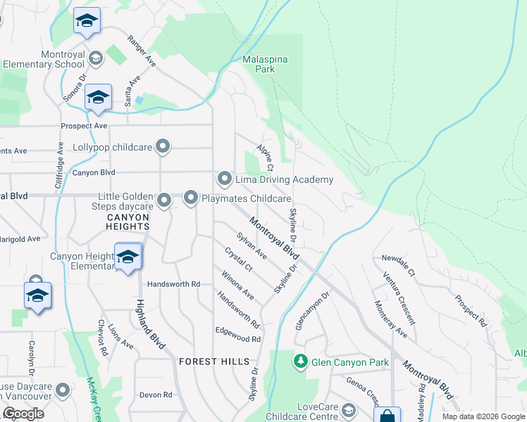 map of restaurants, bars, coffee shops, grocery stores, and more near 679 Blueridge Avenue in North Vancouver