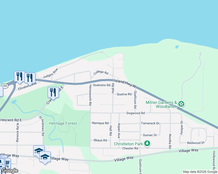 map of restaurants, bars, coffee shops, grocery stores, and more near 464 Quatsino Road in Qualicum Beach
