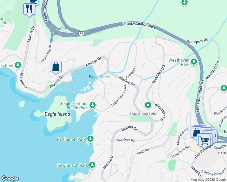 map of restaurants, bars, coffee shops, grocery stores, and more near in Vancouver