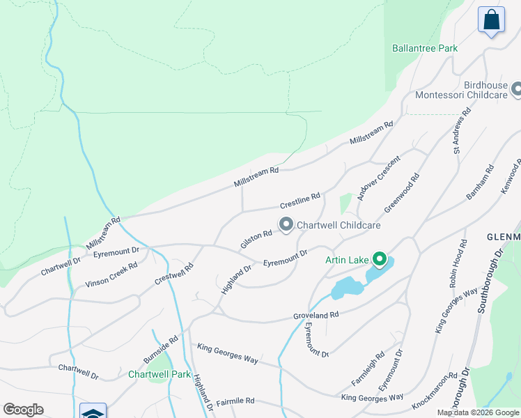 map of restaurants, bars, coffee shops, grocery stores, and more near 1127 Crestline Road in West Vancouver
