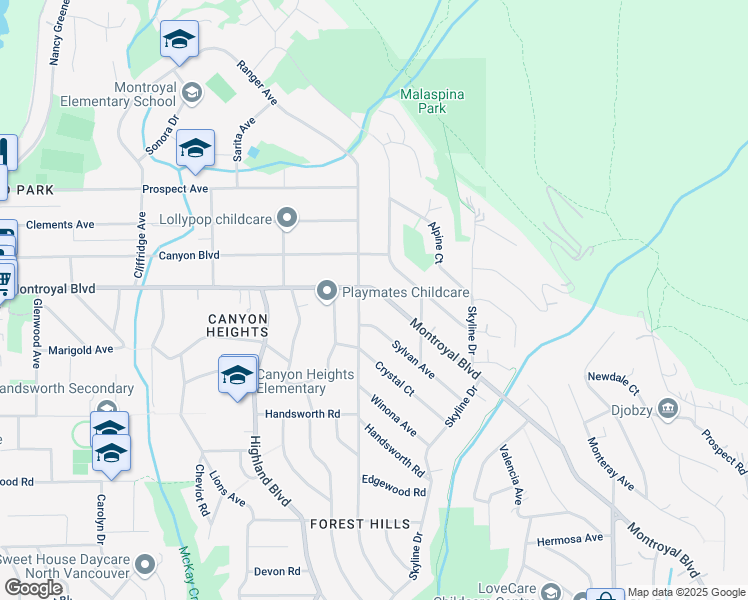 map of restaurants, bars, coffee shops, grocery stores, and more near 783 Montroyal Boulevard in North Vancouver