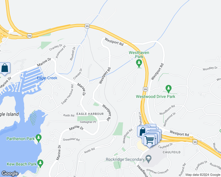 map of restaurants, bars, coffee shops, grocery stores, and more near 5532 Westhaven Road in West Vancouver