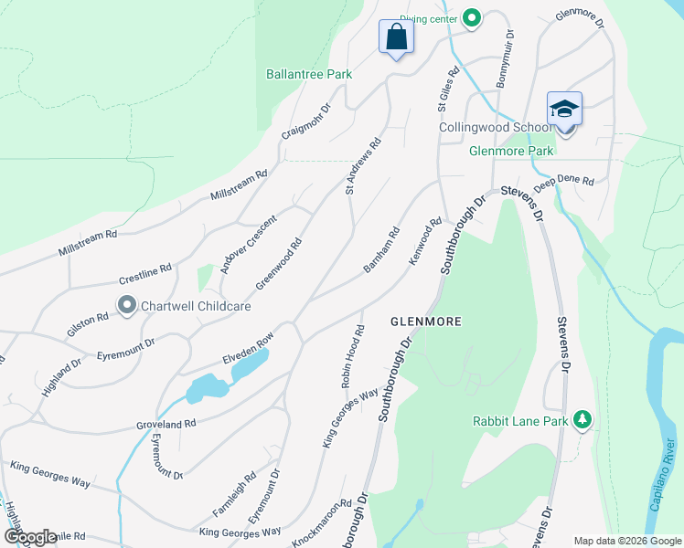 map of restaurants, bars, coffee shops, grocery stores, and more near 680 Saint Andrews Road in West Vancouver
