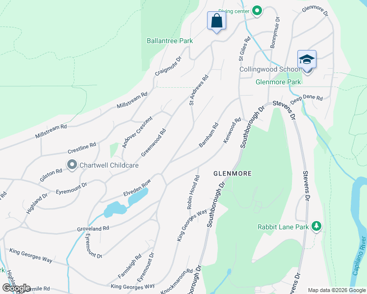 map of restaurants, bars, coffee shops, grocery stores, and more near 680 Saint Andrews Road in West Vancouver
