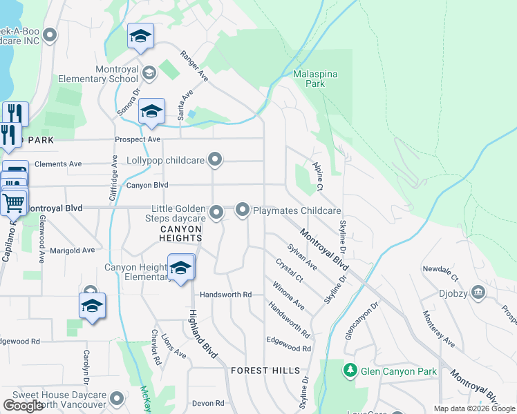 map of restaurants, bars, coffee shops, grocery stores, and more near 812 Montroyal Boulevard in North Vancouver
