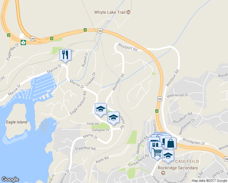 map of restaurants, bars, coffee shops, grocery stores, and more near 5685 Westport Road in West Vancouver