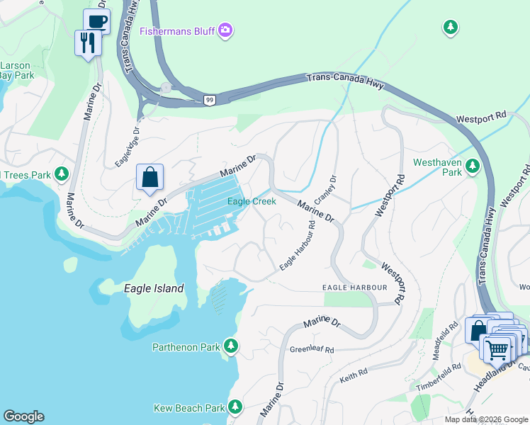 map of restaurants, bars, coffee shops, grocery stores, and more near in Vancouver