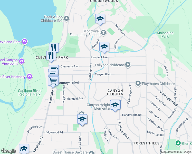 map of restaurants, bars, coffee shops, grocery stores, and more near 1001 Canyon Boulevard in North Vancouver