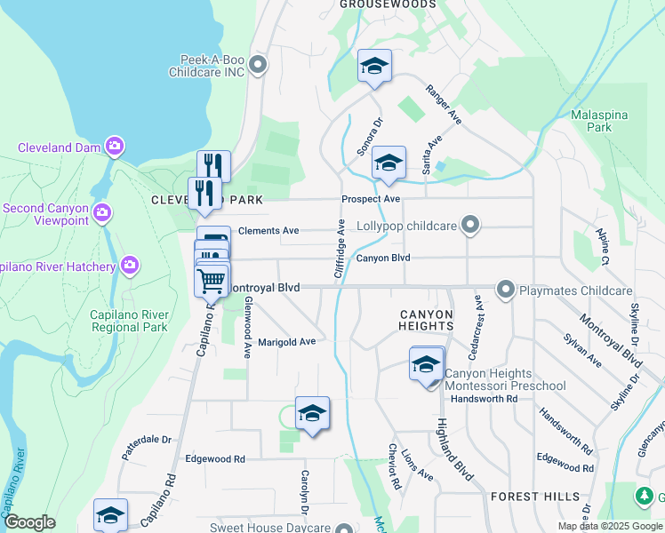 map of restaurants, bars, coffee shops, grocery stores, and more near 1017 Canyon Boulevard in North Vancouver