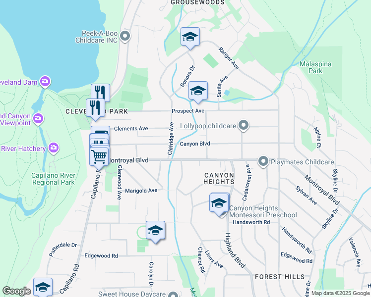 map of restaurants, bars, coffee shops, grocery stores, and more near 997 Canyon Boulevard in North Vancouver