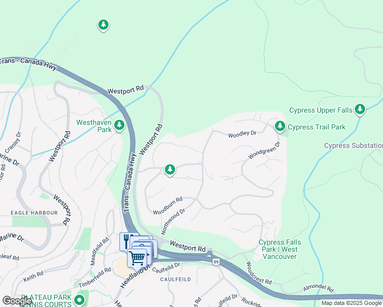 map of restaurants, bars, coffee shops, grocery stores, and more near 4828 Northwood Place in West Vancouver