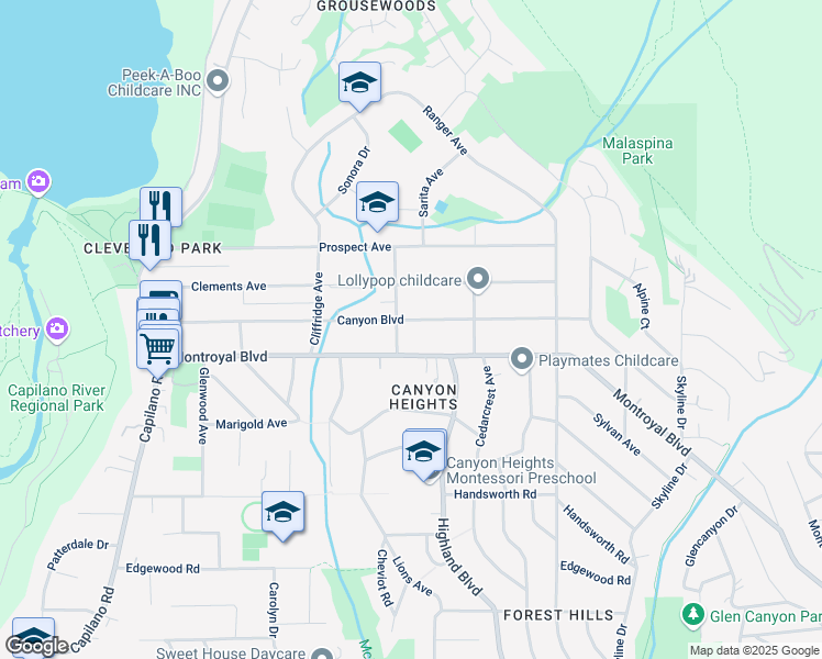 map of restaurants, bars, coffee shops, grocery stores, and more near 951 Canyon Boulevard in North Vancouver