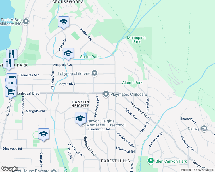 map of restaurants, bars, coffee shops, grocery stores, and more near 843 Canyon Boulevard in North Vancouver