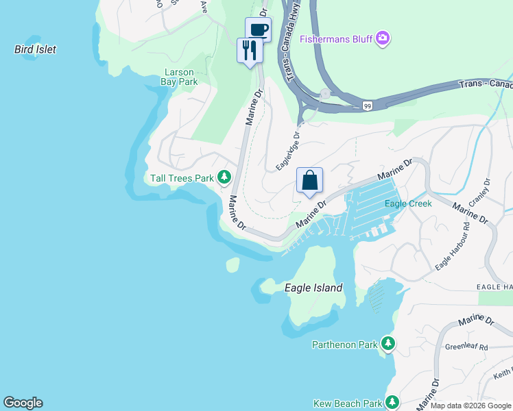 map of restaurants, bars, coffee shops, grocery stores, and more near 5970 Condor Place in West Vancouver