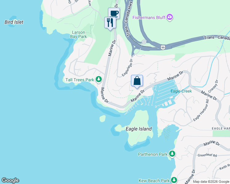 map of restaurants, bars, coffee shops, grocery stores, and more near 5970 Condor Place in West Vancouver