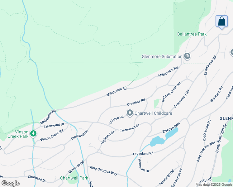 map of restaurants, bars, coffee shops, grocery stores, and more near 1124 Millstream Road in West Vancouver